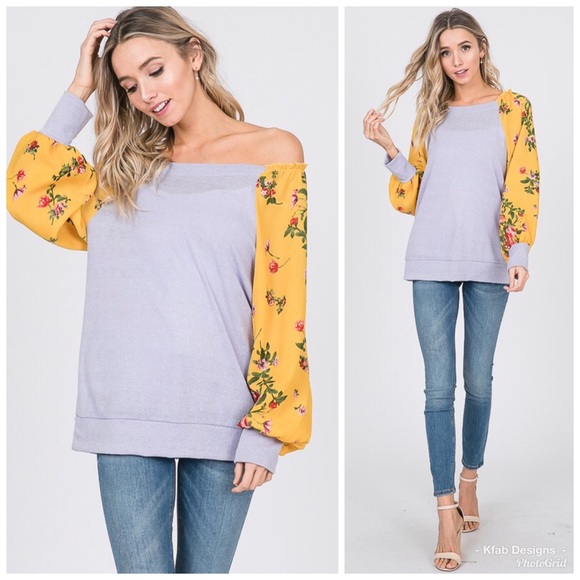 LAST 1! Floral Contrast Lavender On/Off Shoulder Top! - Picture 4 of 5